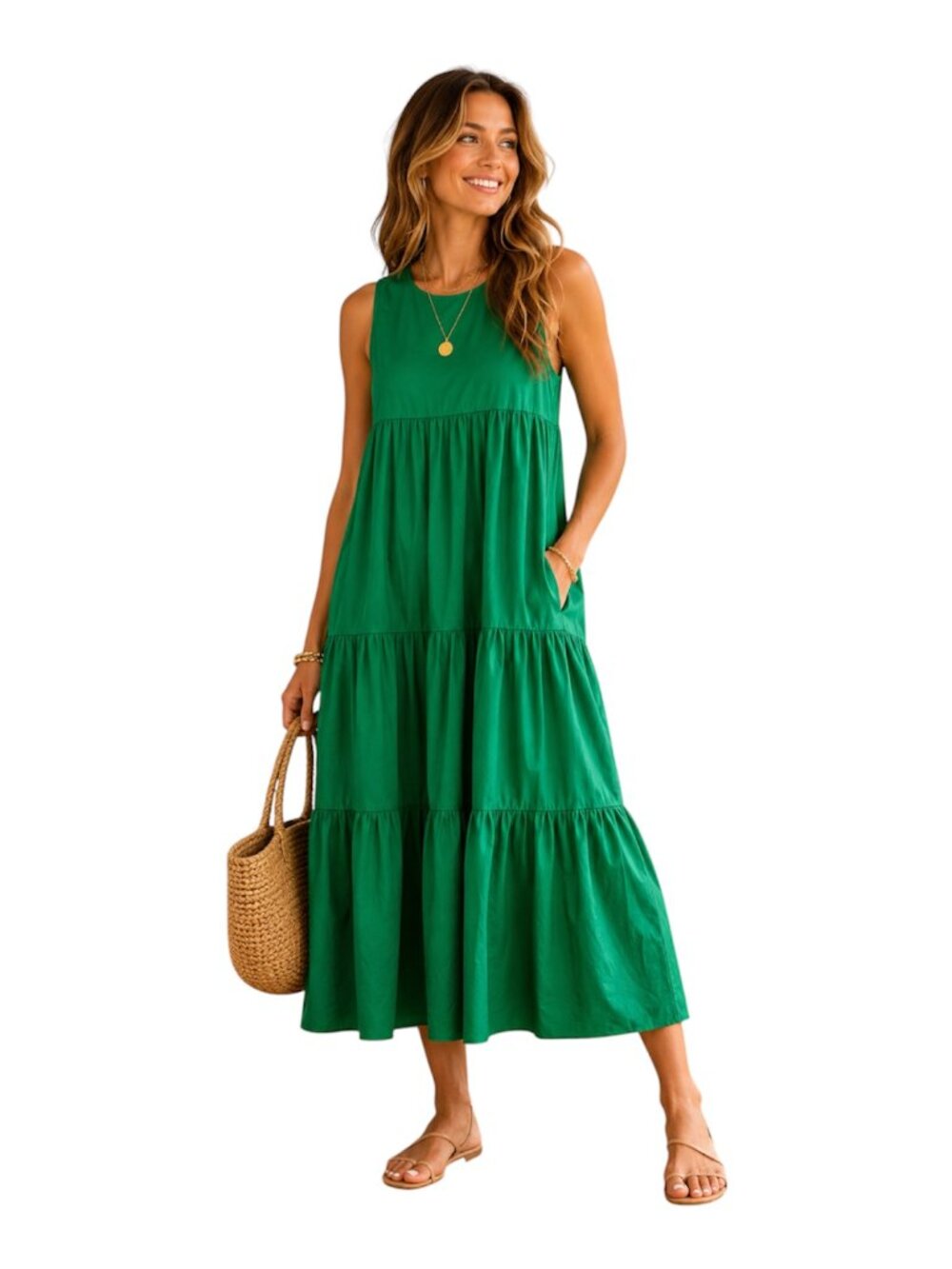 Elloh Green Tiered Midi Dress